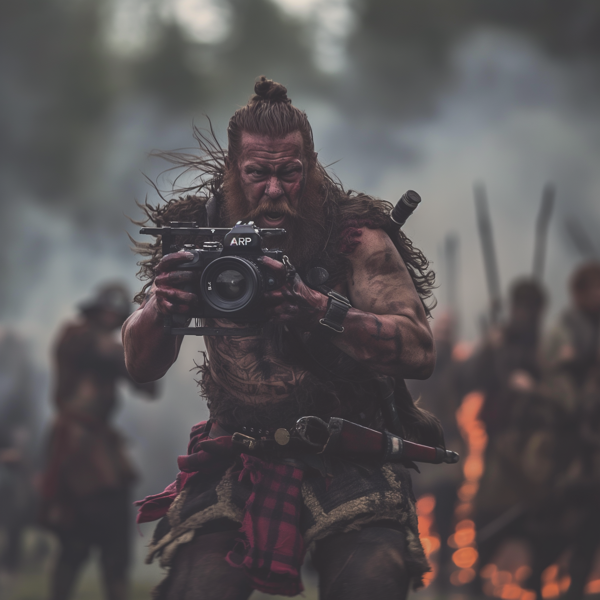 arpvisuals a man in the style of Braveheart racing into battle 99f812af 0318 49f2 9013 196725d7822e