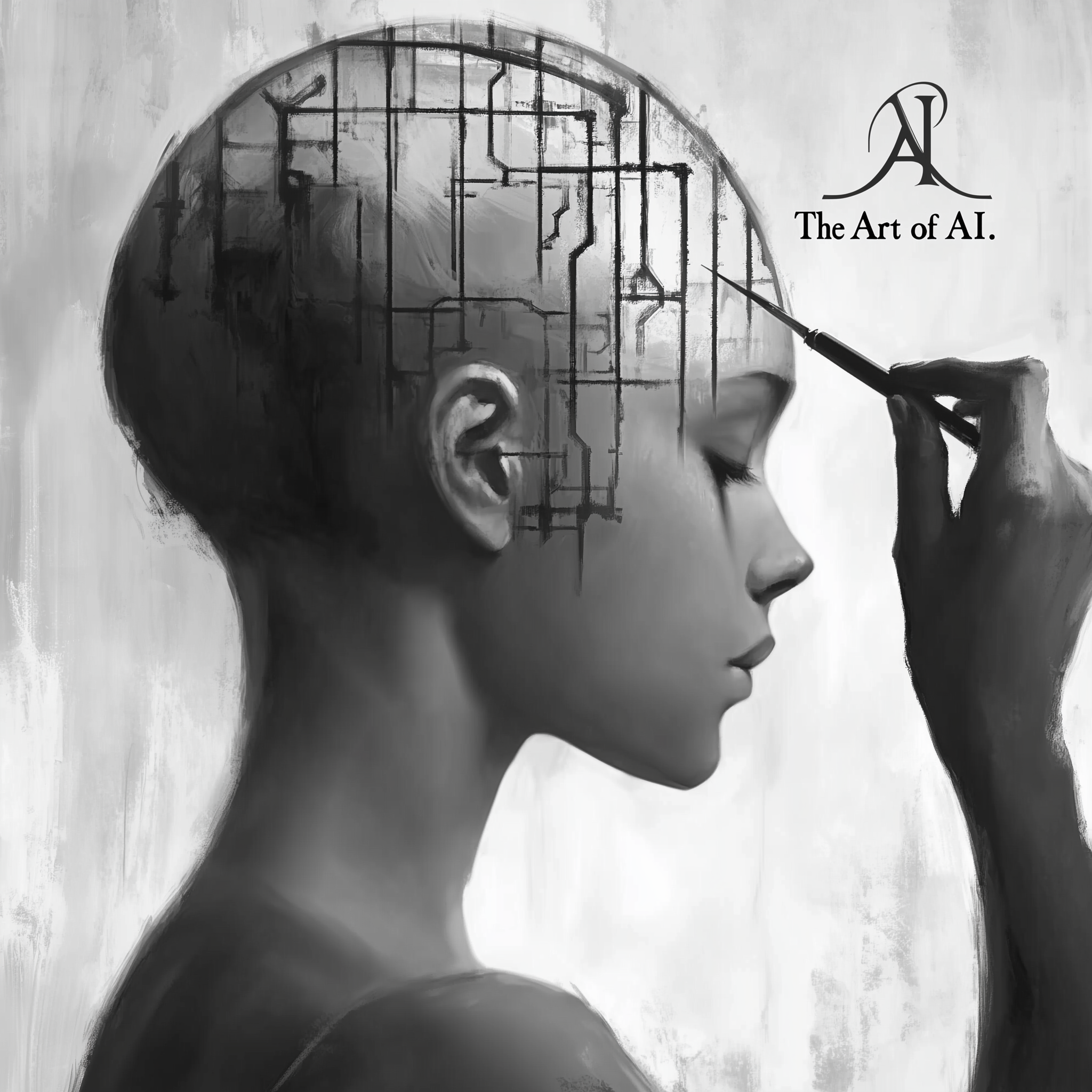 a woman drawing a brain with a tweezers